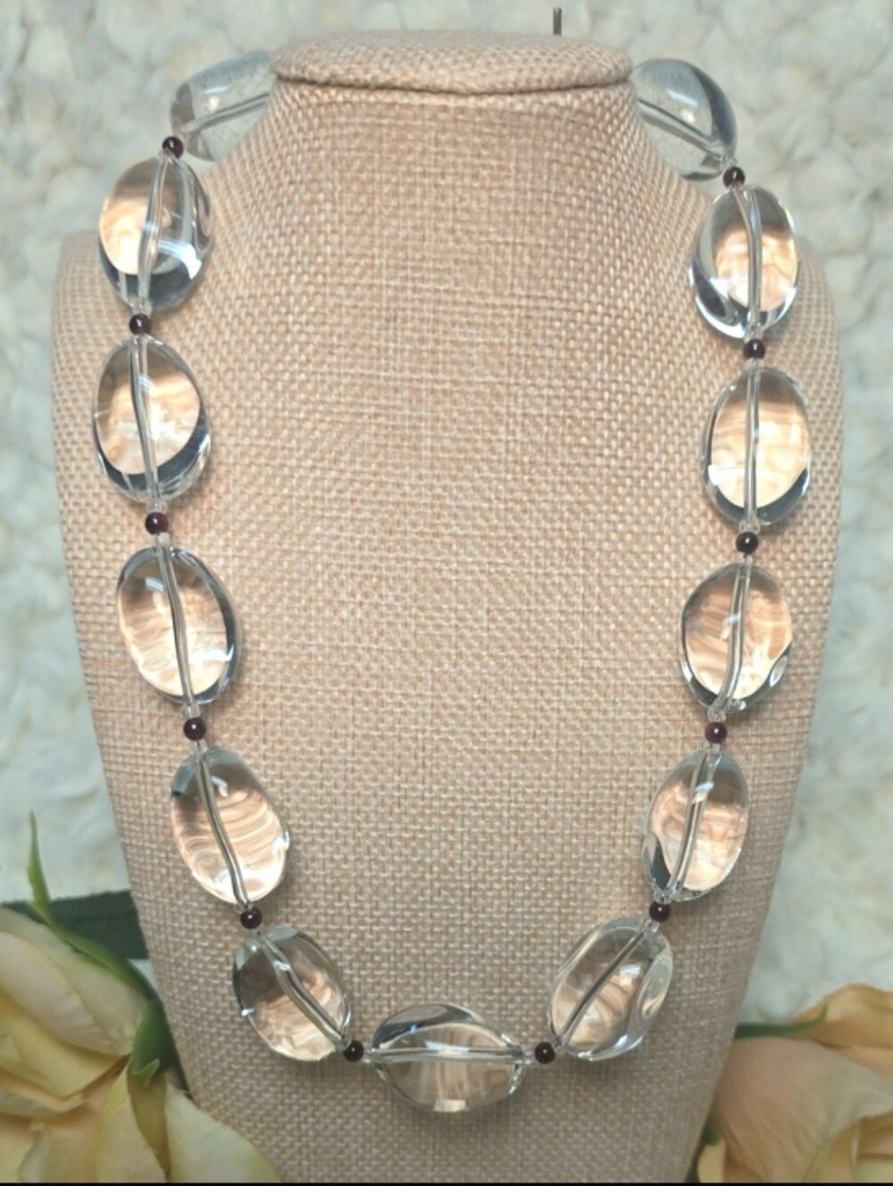Genuine Rock Crystal Chunky Clear Oval Quartz Statement Necklace